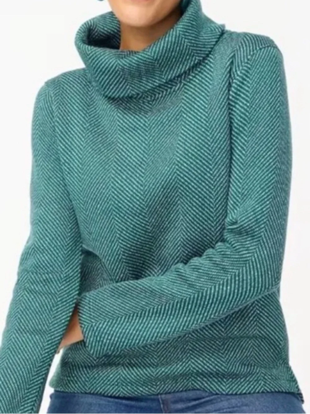 J. Crew Funnel Neck Herringbone Pullover
